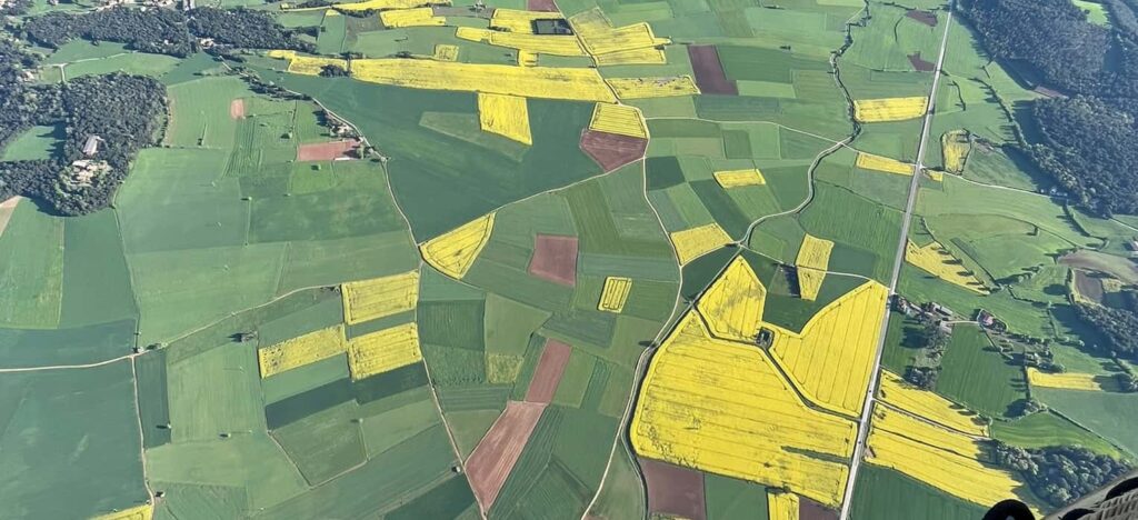 Descobreix els paisatges de primavera de la Garrotxa des d’un globus aerostàtic: camps de colza, fagedes, volcans i natura en plena explosió després de les pluges.